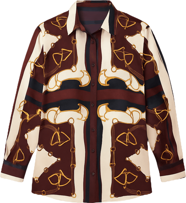 Plus Size Equestrian-Print Twill Long-Sleeve Shirt