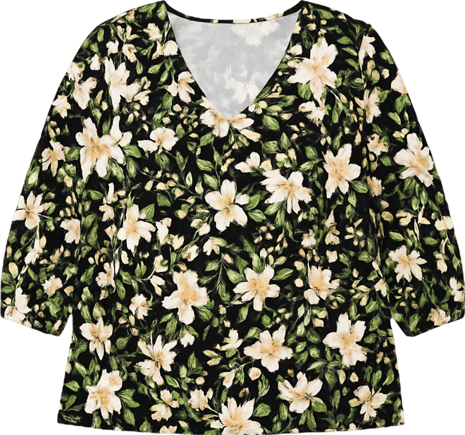 Plus Size Printed V-Neck Jacquard Top, Macy's Exclusive