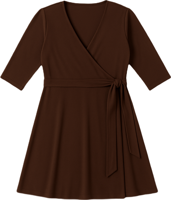 Plus Size Essential Wrap Dress with 3/4 Sleeves