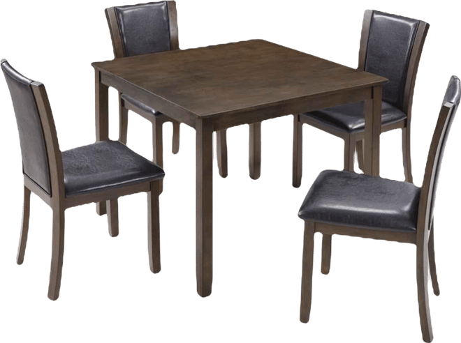 5-Piece Dining Table Set with 4 Pu Leather Chairs, 34.5'' Wood Square Table for Small Space, Farmhouse Kitchen or Dining Room