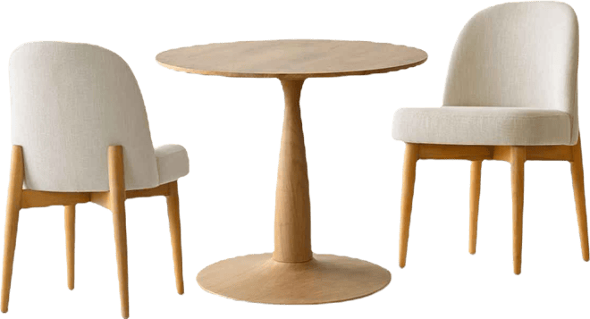 3-Piece Round Dining Table Set, 34.5'' Mdf Wood Top with Metal Base and Upholstered Wood-Leg Chairs for Small Spaces-