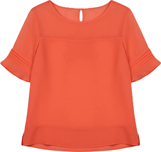Petite Size Short Sleeve Crepe and Chiffon Top