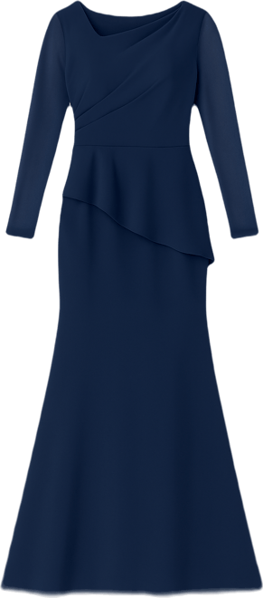 Women's Mesh-Long-Sleeve Crepe Gown