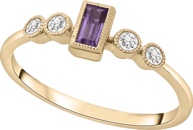 Amethyst (1/6 ct. t.w.) & Diamond (1/10 ct. t.w.) Baguette Ring in 14k Gold-Plated Over Sterling Silver