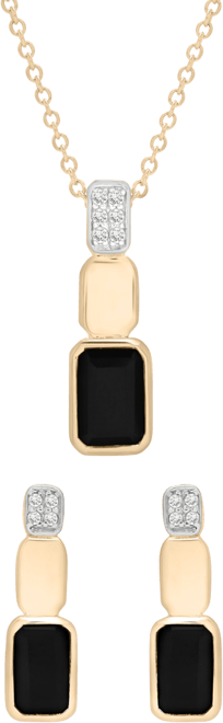 2-Pc. Onyx (1-1/8 ct. t.w.) & Diamond (1/20 ct. t.w.) Earrings and Pendant Necklace Set in 14k Gold-Plated Over Sterling Silver