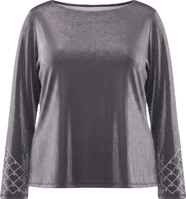 Plus Size Long-Sleeve Rhinestone Top