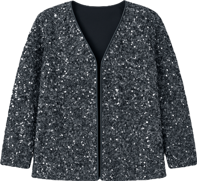 Plus Size V-Neck Sequin Long-Sleeve Jacket