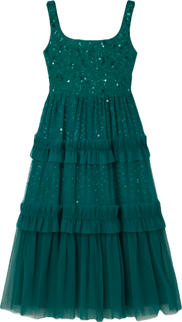 Women's Beaded Sleeveless Ruffle Dress