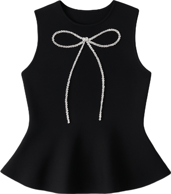 Women's Peplum Bow Embelisshed Top