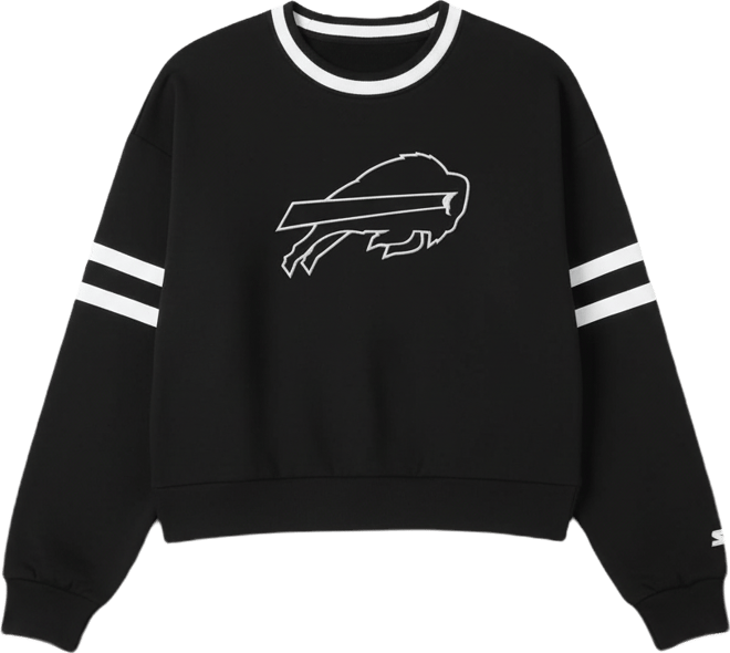 Women's Black Buffalo Bills Rally Drop Shoulder Cropped Sweatshirt