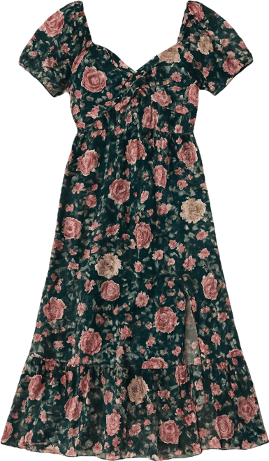 Juniors' Puff Sleeve Twist Front Midi Dress