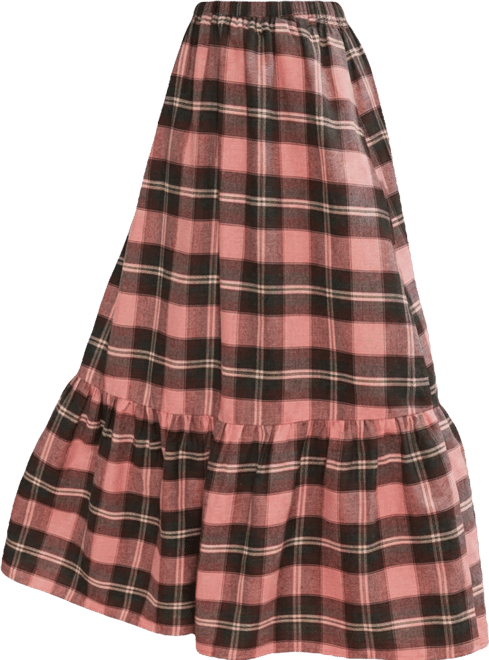 Women's Plaid Ruffled Maxi Skirt.