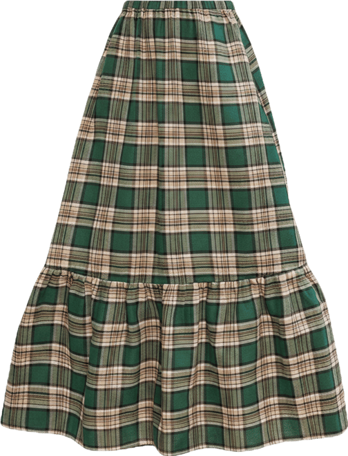 Women's Plaid Ruffled Maxi Skirt.