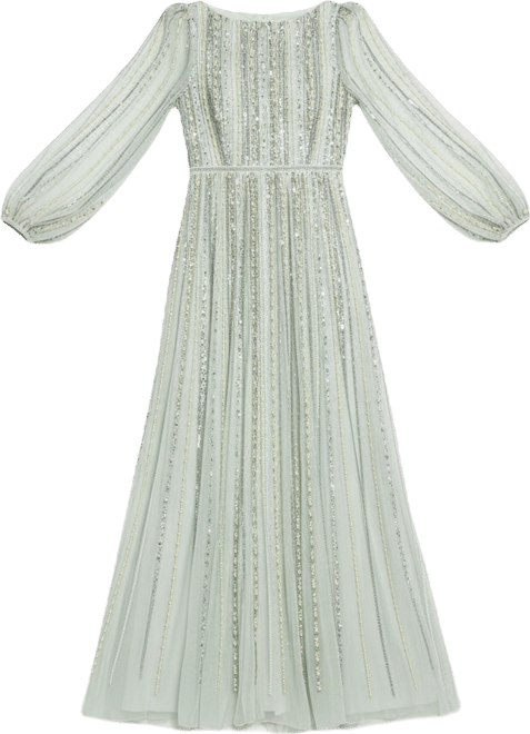 Women's Embellished Long Sleeve A-Line Evening Gown