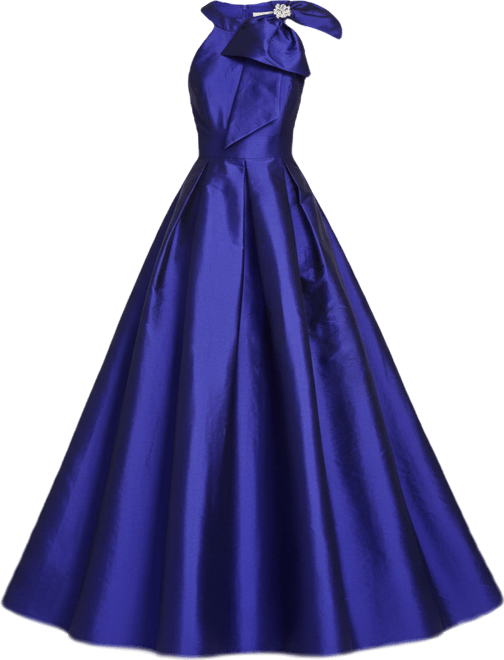 Petite Bow-Trim Halter Ball Gown