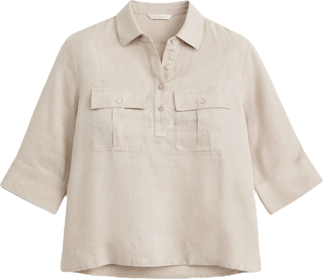 Women's 100% Linen Solid Half-Placket Elbow-Sleeve Blouse, Macy's Exclusive