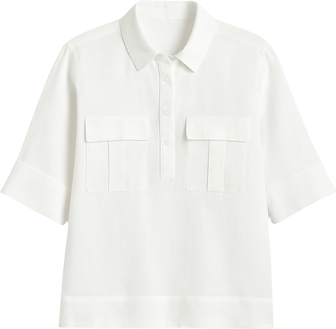 Women's 100% Linen Solid Half-Placket Elbow-Sleeve Blouse, Macy's Exclusive