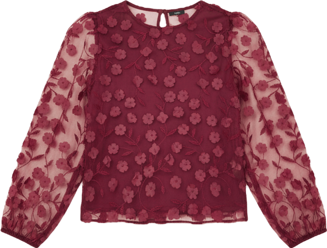 Women's Long Sleeve Sheer Floral Top