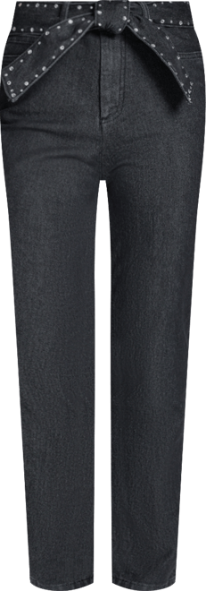 Women's Grommet Straight Leg Mid Rise Jeans