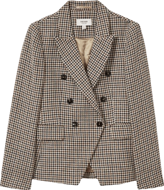 Women's Double-Breasted Houndstooth Cotton-Linen Blazer