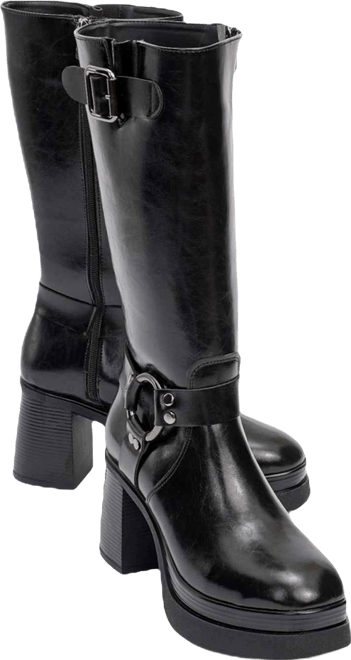 Rock Buckle Zip Block Heel Boot (Women)