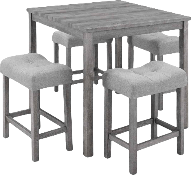 5-Piece Counter Height Dining Table Set with Upholstered Stools, Wood Grain Mdf Top and Solid Wood Legs, Space-Saving Table Set