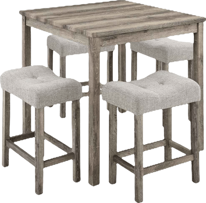 5-Piece Counter Height Dining Table Set with Upholstered Stools, Wood Grain Mdf Top and Solid Wood Legs, Space-Saving Table Set