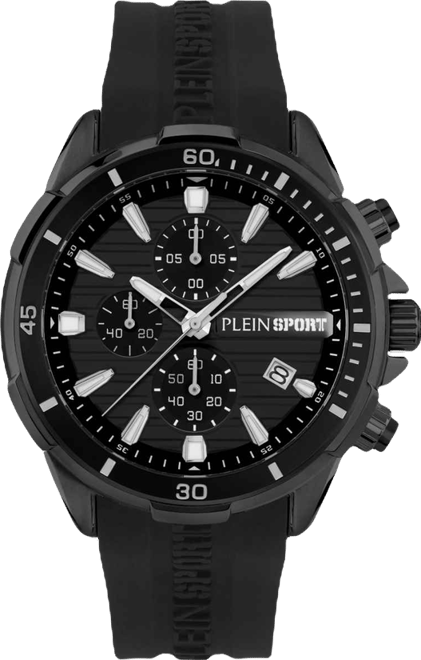 Mens Impact Chronograph Date Quartz Black Silicone Strap 46MM