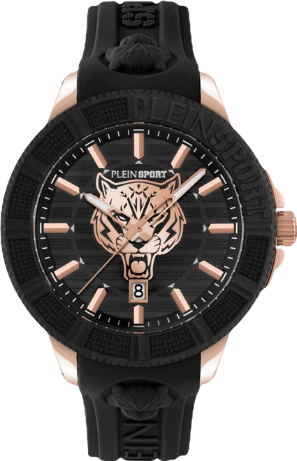 Mens City Rush 3 Hand Date Quartz Black Silicone Strap 45MM