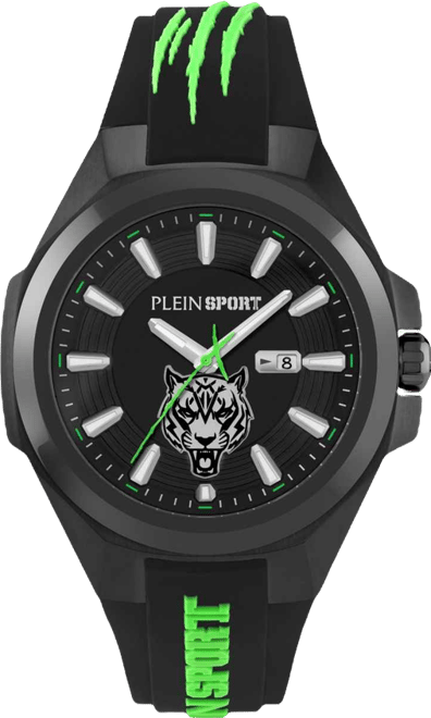 Mens Tigermaster 3 Hand Date Quartz Black Silicone Strap 47mm