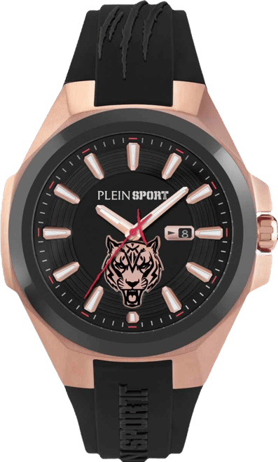 Mens Tigermaster 3 Hand Date Quartz Black Silicone Strap 47mm