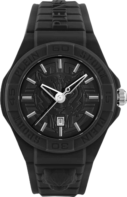 Mens New Fearless 3 Hand Date Quartz Black Silicone Strap 46MM