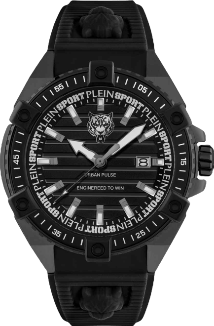 Mens Urban Pulse 3 Hand Date Quartz Black Silicone Strap 47MM