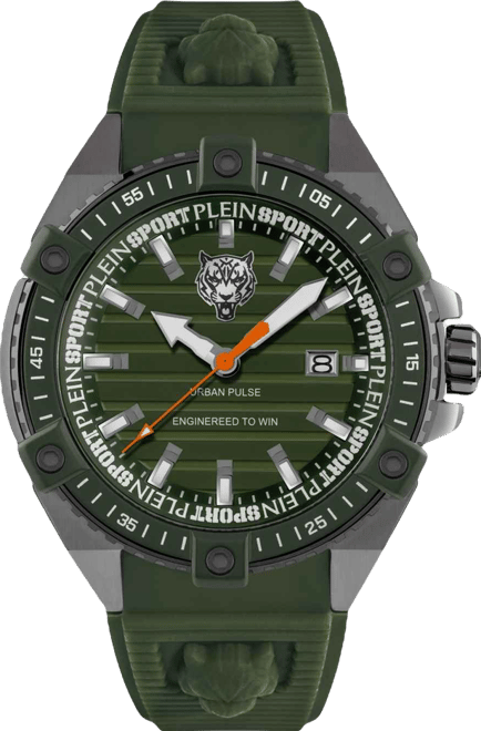 Mens Urban Pulse 3 Hand Date Quartz Green Silicone Strap 47MM