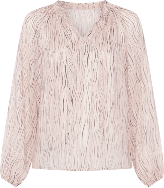 Women's Tie Neck Shirring Long Sleeve Peasant Top