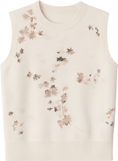 Women's Delicate Flower Print Sleeveless Sweater
