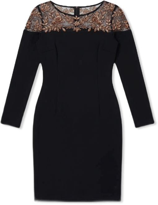 Women's Beaded Illusion Long-Sleeve Sheath Dress