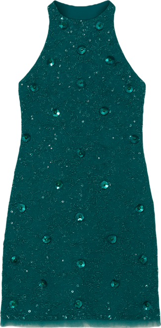 Women's Beaded Halter Neck Shift Dress