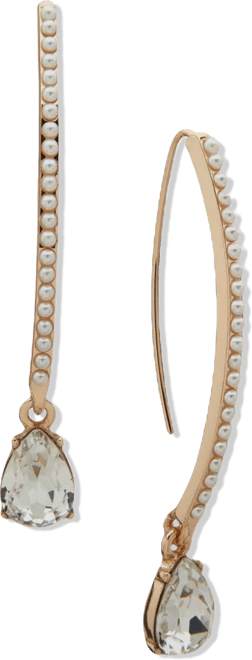 Imitation Pearl and Glass Stone Drop Threader Earrings