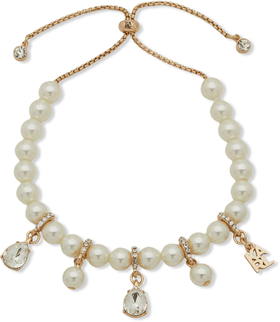 Imitation Pearl Logo Charm Slider Bracelet