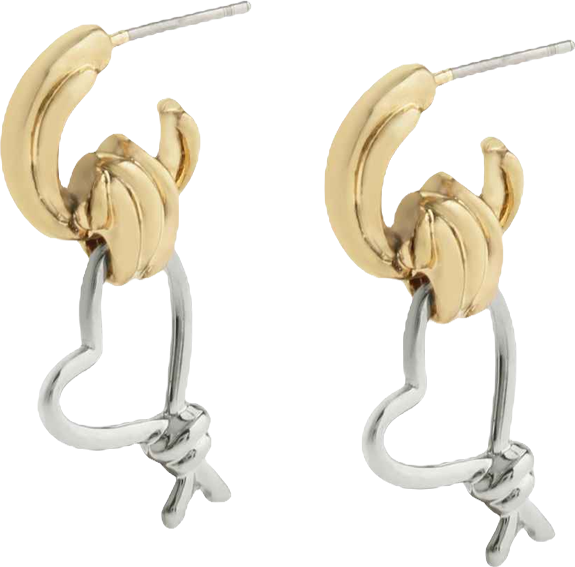 Two Tone Heart Knot Charm Huggie Earrings