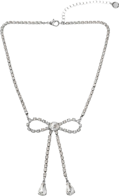 Faux Stone Rhinestone Bow Statement Necklace