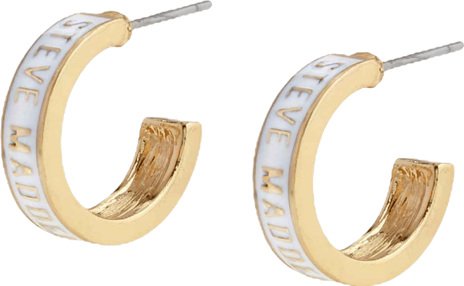 White Signature Logo Huggie Earrings