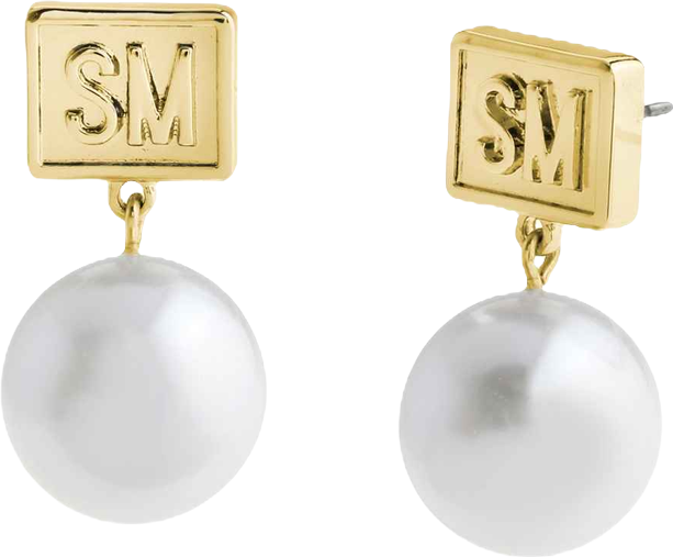 Faux Cultured Pearl Signature Logo Drop Earrings