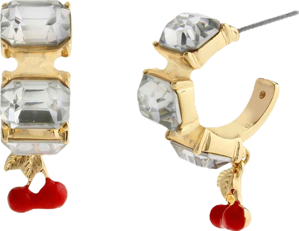Faux Stone Cherry Charm Gem Hoop Earrings