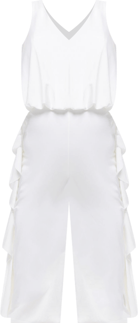 Women's V-Neck Stretch Satin Jumpsuit with Ruffles