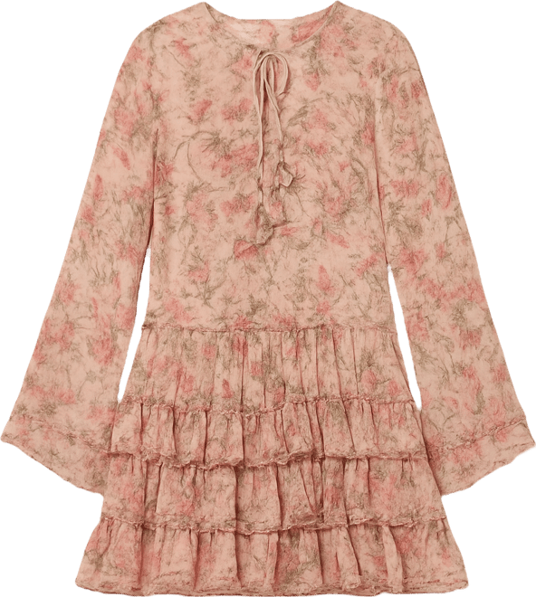 Women's Floral Long Sleeve Ruffle Viscose Mini Dress