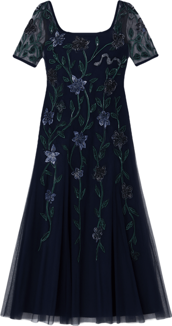 Petite Beaded Square Neck Long Dress