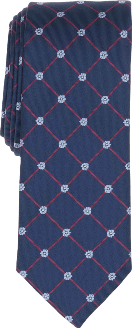 Men's Floral and Club Grid Pattern Tie, Macy's Exclusive