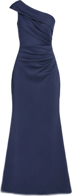 Women's Asymmetric-Neck Side-Pleat Scuba Gown